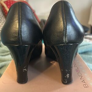 Black leather with patent cap toe wedge heel - Bandolino size 9.5